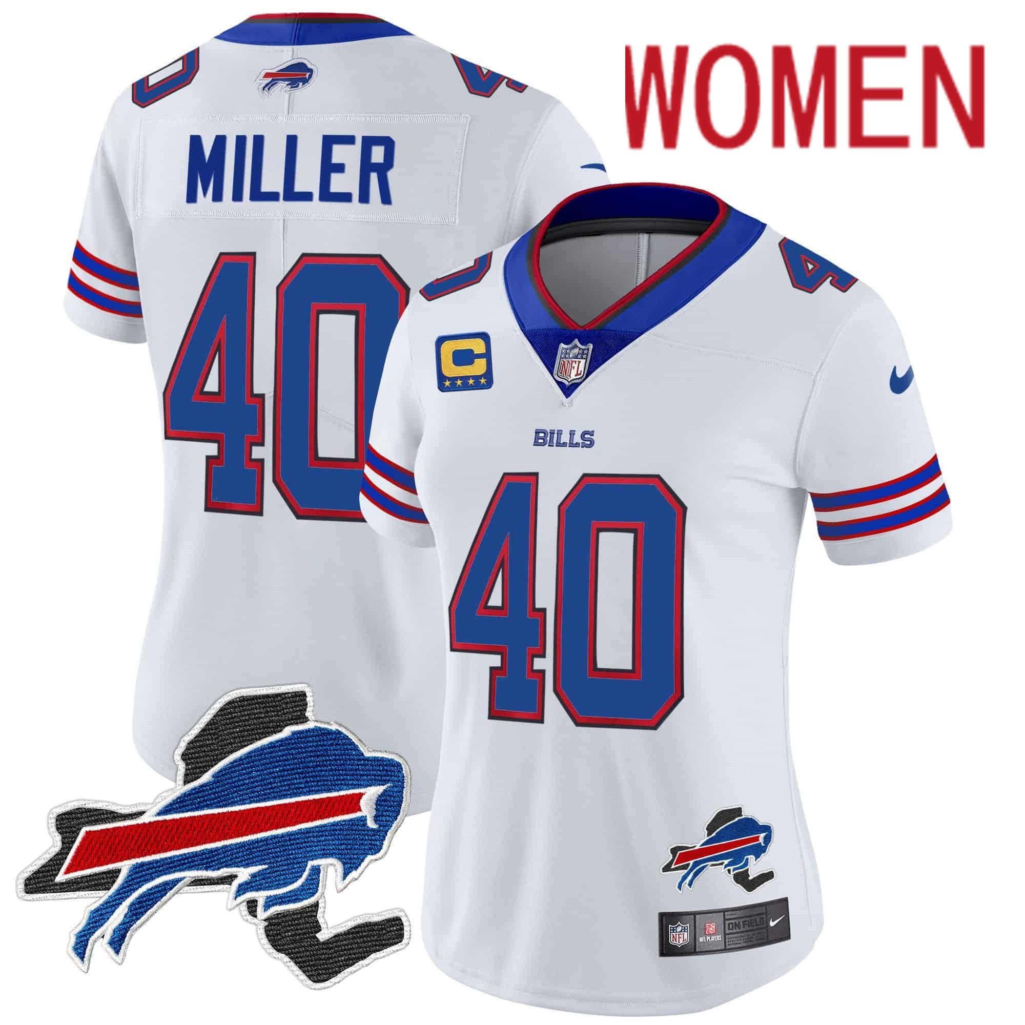 Women Buffalo Bills #40 Miller White 2024 Nike Patch Vapor Limited NFL Jersey